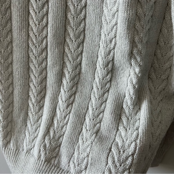 Athleta Crossroads Crew Sweater In Bright White Metallic Cable Knit H - Picture 6 of 12